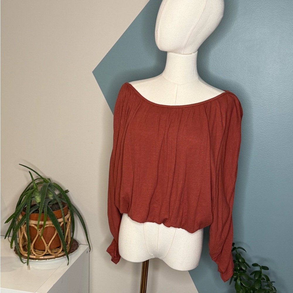 Free People FP Beach Rust Ribbed Batwing Top NWT Medium Boho Oversized - Picture 3 of 13